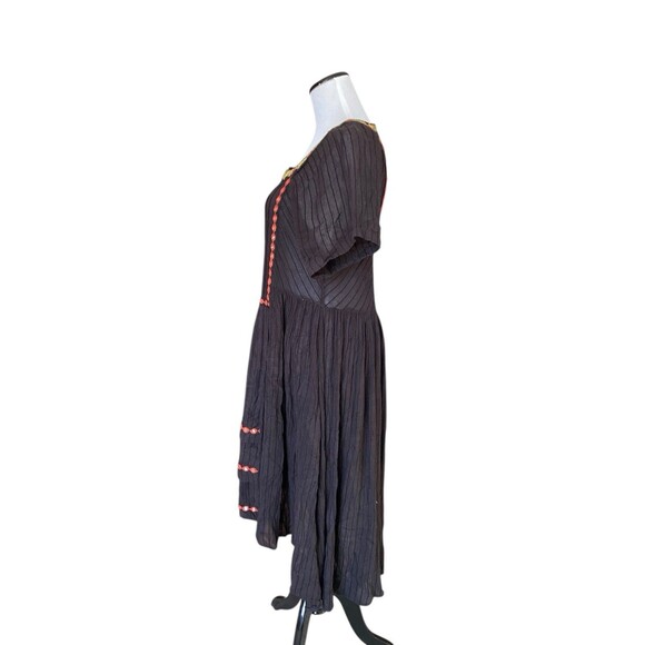 Free People Boho Embroidered Fall Midi Dress Size S Black Harvest Festival Folk - Picture 3 of 10